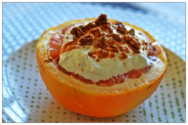 Broiled Grapefruit with Organic Greek Yogurt and Toasted Pecans
